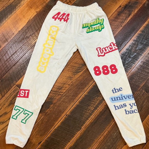 “The Universe Has Your Back” Graphic Sweatpants Cream S/M Affirmation Loungewear - Picture 4 of 8